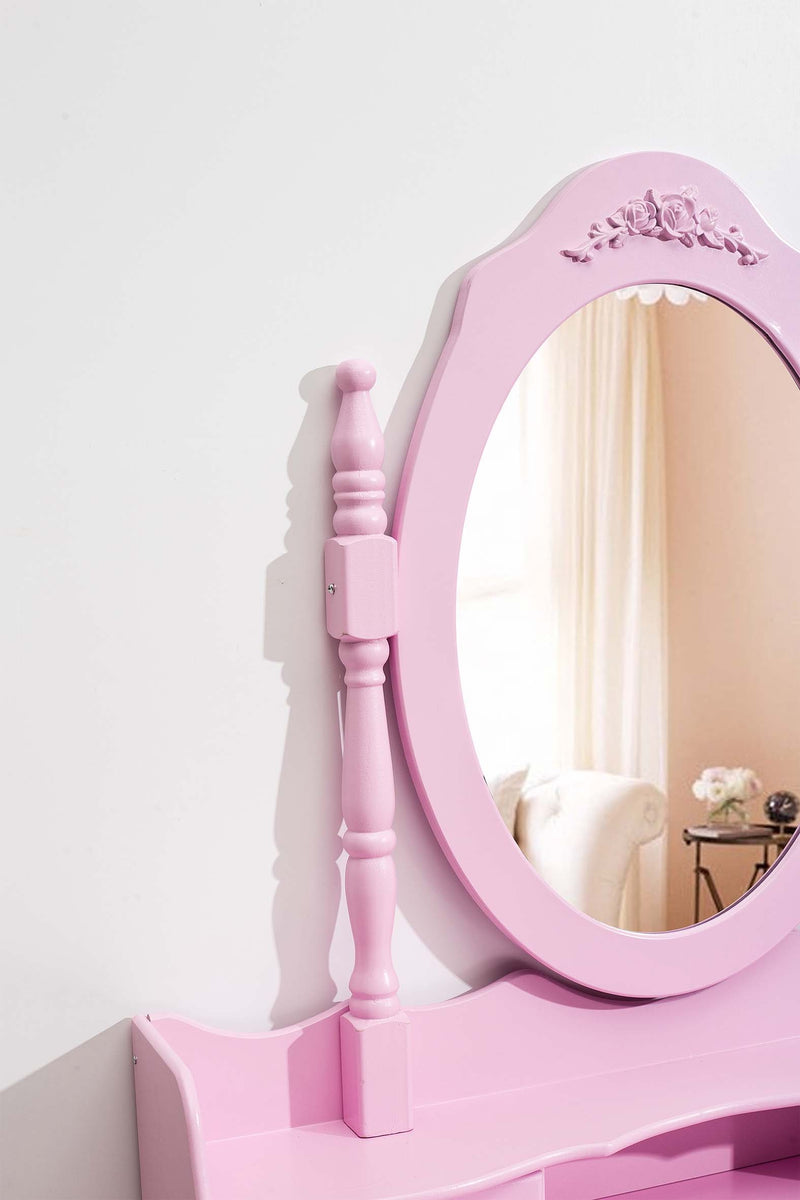 Pink Luxury Dressing Table, Mirror & Stool Set (4 Drawer) Bedroom Makeup Desk vanity